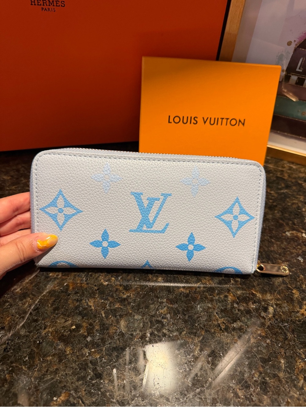 Baby Blue Motif Zip-Around Wallet